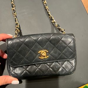 mini black chanel purse. vintage.